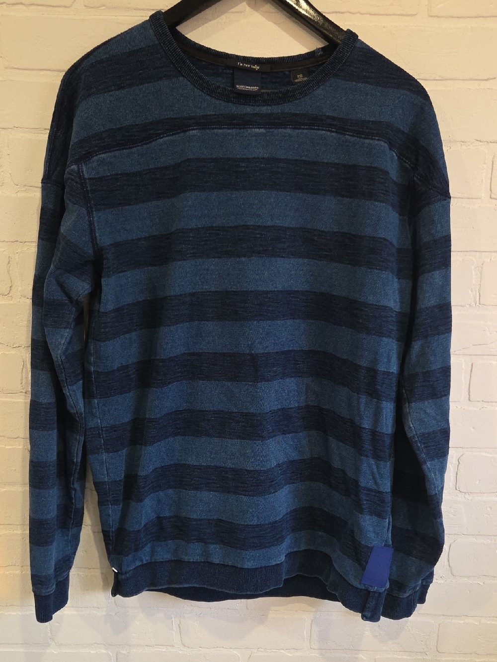 Scotch & Soda Navy and Blue Striped Crewneck Sweater